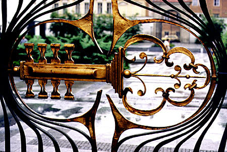 Ornate gate at Metro station in Prague. Czech Republic.