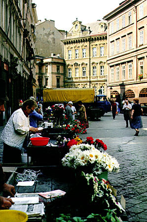 Flower market on Havelska Street in Prague. Czech Republic.