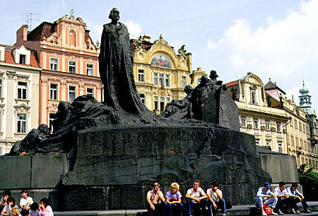Jan Hus Monument in Old Town Square, Prague. Czech Republic.
