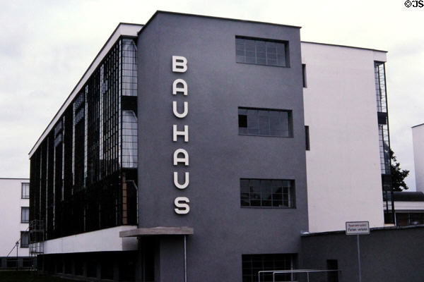 Bauhaus School of Art, Design & Architecture (1925-6). Dessau, Germany. Style: Bauhaus. Architect: Walter Gropius.