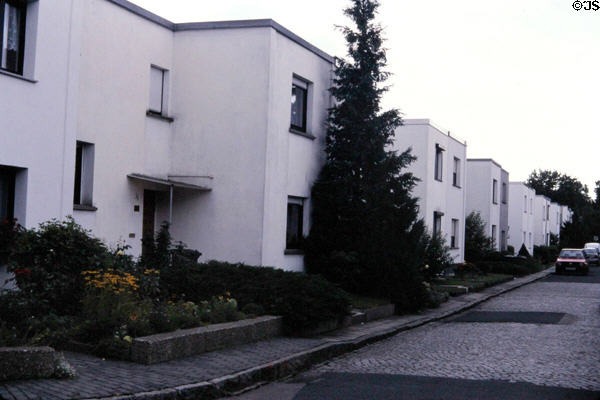Bauhaus movement Törten estate (1926-8) (along Keinring) included 314 terraced homes. Dessau, Germany. Style: Bauhaus.