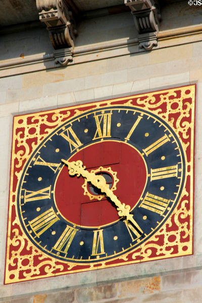 Detail of clock on tower of Hamburg City Hall. Hamburg, Germany.
