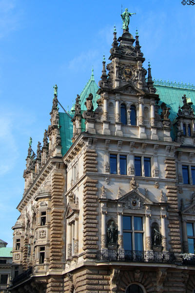 Details of facade at Hamburg City Hall. Hamburg, Germany.