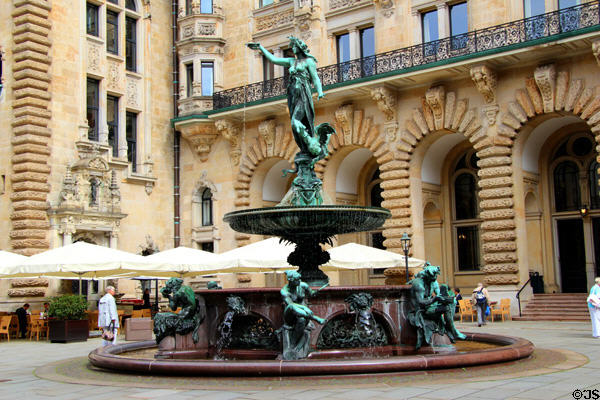 Courtyard with Hygieia Fountain in remembrance of 1892 cholera epidemic at Hamburg City Hall. Hamburg, Germany.