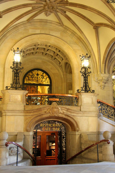 Ornate ironwork & ceiling vaulting in lobby of Hamburg City Hall. Hamburg, Germany.