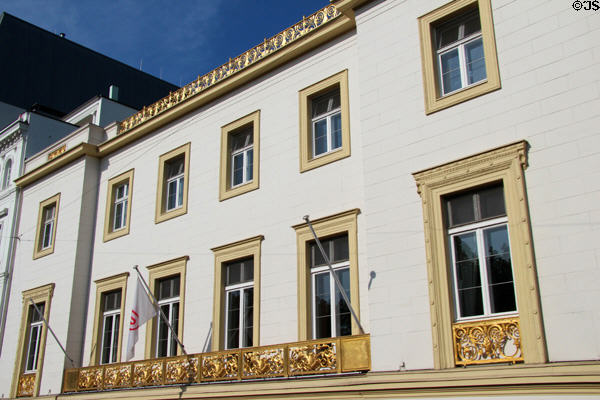 Übersee Club with gilded balcony overlooking Lake Alster. Hamburg, Germany.
