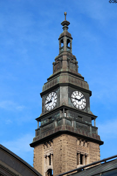 Clock tower on Central Rail Station. Hamburg, Germany.