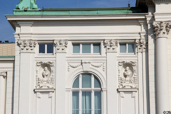Statues & pillars in relief on facade at German Theater. Hamburg, Germany.