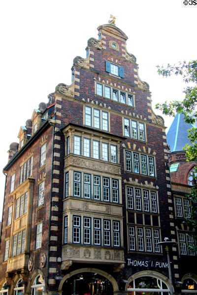 Dutch style building with typical stepped roof line on Mönckebergstraße. Hamburg, Germany.