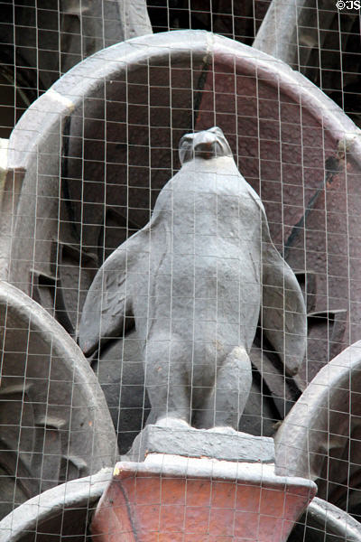 Penguin sculpture on Chilehaus. Hamburg, Germany.