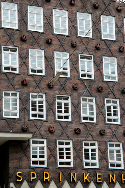 Detail of striking pattern on facade of Sprinkenhof. Hamburg, Germany.