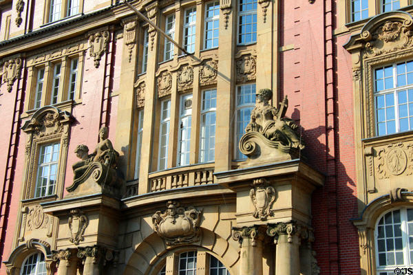Detail of Neo-Baroque building with figures representing river & town near City Hall. Hamburg, Germany.