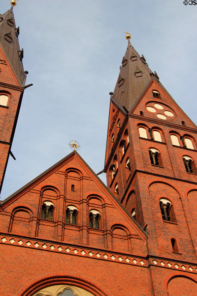 Towers & galleries of Domkirche St Marien. Hamburg, Germany.