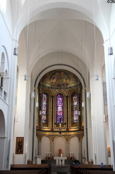 Mosaic (1948) & stained glass windows (post WWII) by Johannes Schreiter depicting scenes from the life of the Prophet Isaiah in apse of Domkirche St Marien. Hamburg, Germany.