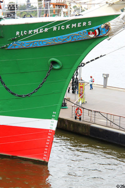 Prow of the Rickmer Rickmers museum sailing ship. Hamburg, Germany.