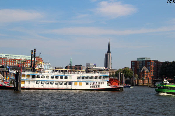Mississippi Queen paddle wheel tour boat on Elbe River. Hamburg, Germany.
