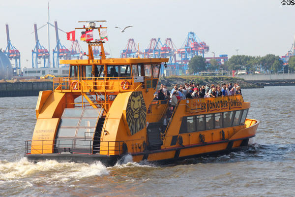 Altenwerder ferry, part of the ferry system providing public transportation along & across Elbe River. Hamburg, Germany.
