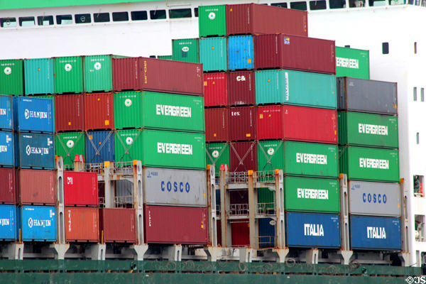 Stacks of containers at container port. Hamburg, Germany.
