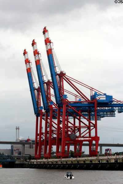 Cranes on rails at container port. Hamburg, Germany.