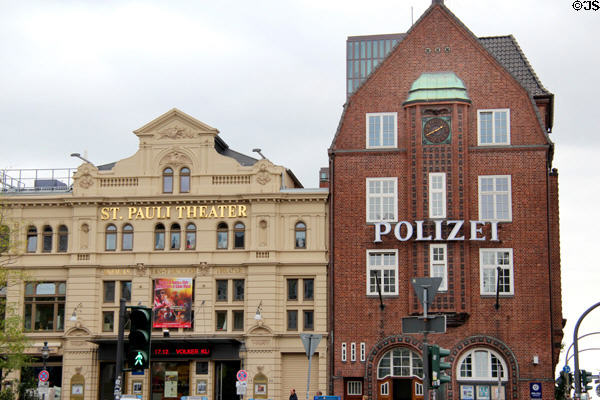 St. Pauli Theater (1841) & Davidwache police station (1914) near Reeperbahn. Hamburg, Germany.