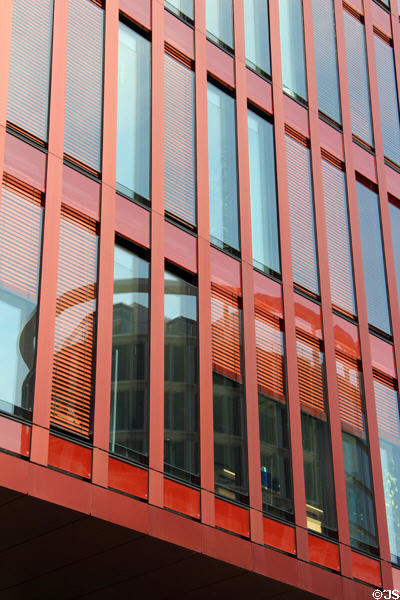 Window details of modern apartment building at Am Sandtorkai 50 in HafenCity. Hamburg, Germany.