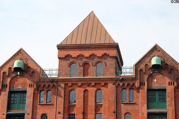 Brickwork details of heritage warehouse on Brooktorkai. Hamburg, Germany.
