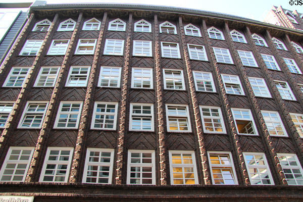 Brick facade in Chilehaus complex. Hamburg, Germany.