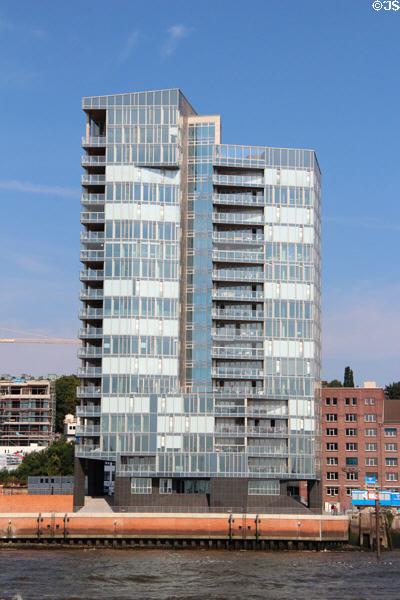 Modern high rise residence overlooking Elbe River in Altona borough. Hamburg, Germany.