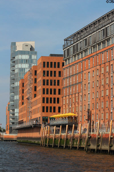 Modern buildings on shoreline of Elbe River in Altona borough. Hamburg, Germany.