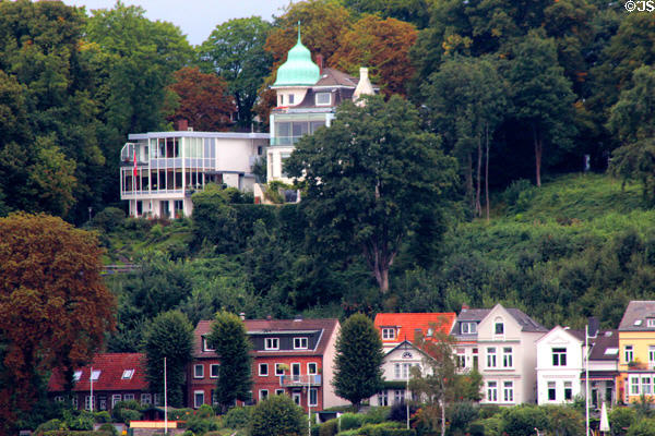 Upscale residences overlooking Elbe River in Altona borough. Hamburg, Germany.