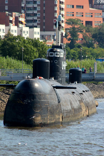 Russian submarine U-434, one of the largest non-nuclear subs in the world, now a museum in Hamburg harbor. Hamburg, Germany.