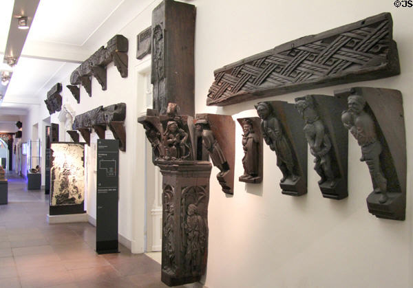 Gallery with statuary on wall pedestals at Hamburg History Museum. Hamburg, Germany.