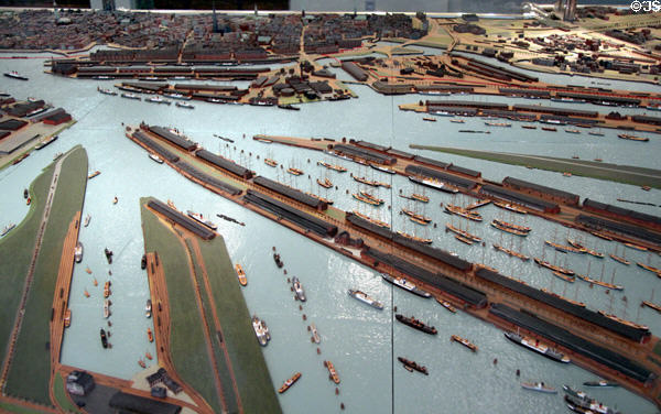 Model of historic port of Hamburg at Hamburg History Museum. Hamburg, Germany.