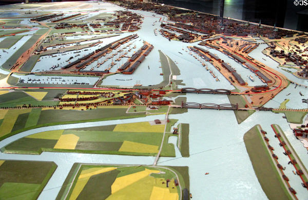 Model of historic port of Hamburg at Hamburg History Museum. Hamburg, Germany.