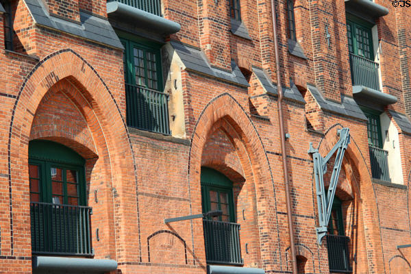 Brick Gothic arch detail of International Maritime Museum building. Hamburg, Germany.