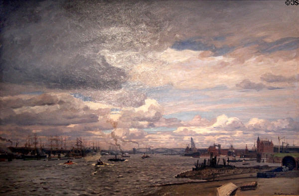 Port of Hamburg painting (1906) by Friedrich Kallmorgen at International Maritime Museum. Hamburg, Germany.