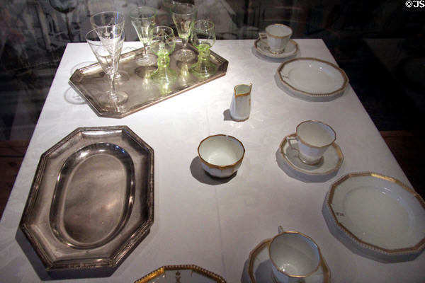 Pieces from table service of passenger ship "Auguste Victoria" (c1900) at International Maritime Museum. Hamburg, Germany.