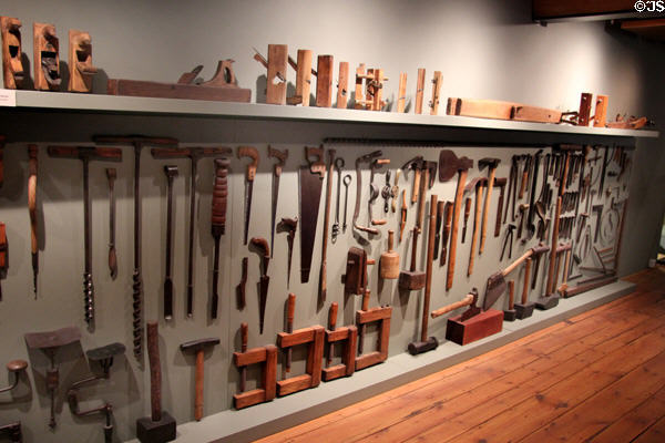 Ship carpentry tools at International Maritime Museum. Hamburg, Germany.