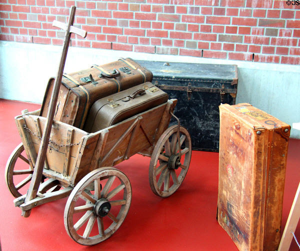 Luggage & luggage cart like those used by emigrants at Emigration Museum BallinStadt. Hamburg, Germany.