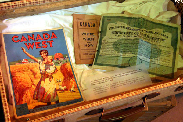 Booklets to entice emigrants to Canadian prairies at Emigration Museum BallinStadt. Hamburg, Germany.