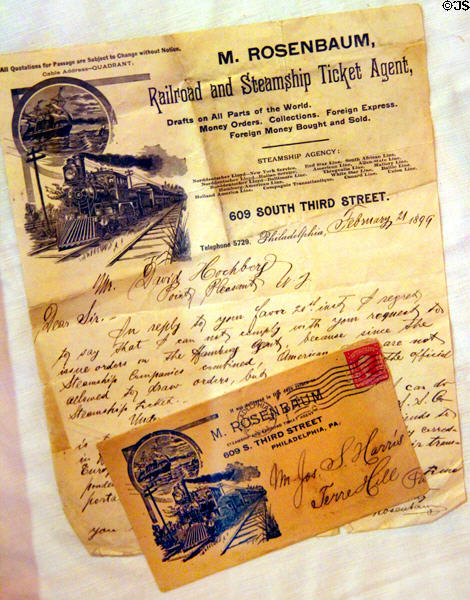 Letter (1899) of regret from Railroad & Steamship Agent at Emigration Museum BallinStadt. Hamburg, Germany.