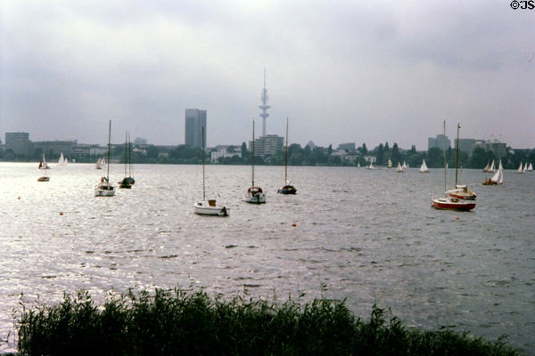 Sailing boats on the Aussenalster. Hamburg, Germany.