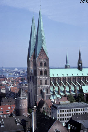 Marienkirche (1250-1350) from St Peter's Church tower. Lübeck, Germany.