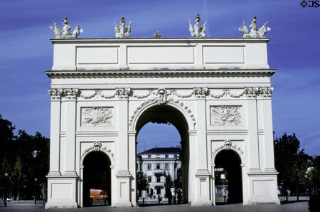 Brandenburger Tor arched gate (1770) in Roman & Baroque styles. Potsdam, Germany. Architect: Karl von Gontard & Georg Friedrich Unger.