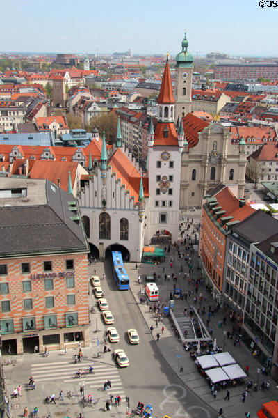 Old Town Hall (Altes Rathaus) & area from Neues Rathaus tower. Munich, Germany.