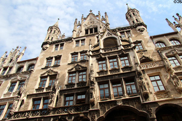 Sculpted facade of Neues Rathaus. Munich, Germany.