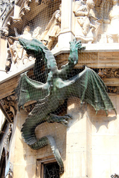 Bronze dragon climbing on Neues Rathaus. Munich, Germany.