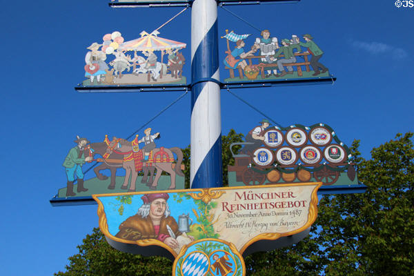 Scenes of Oktoberfest celebrations on May pole at Viktualienmarkt. Munich, Germany.