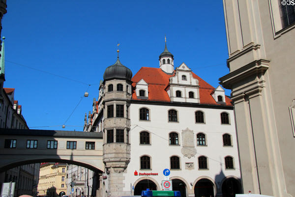 Heritage buildings on Viktualienmarkt. Munich, Germany.