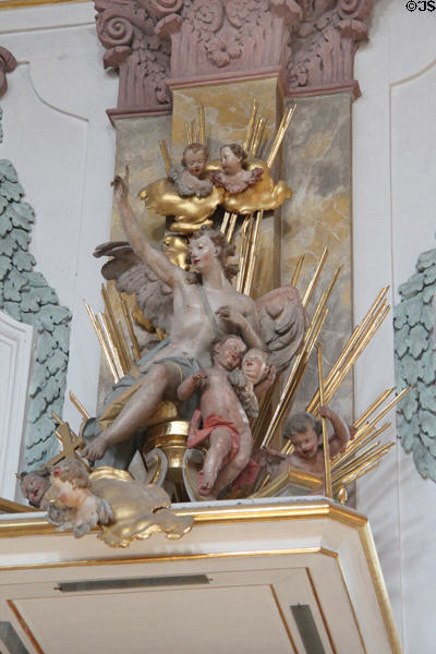 Baroque putti with angel in Bürgersaal kirche. Munich, Germany.